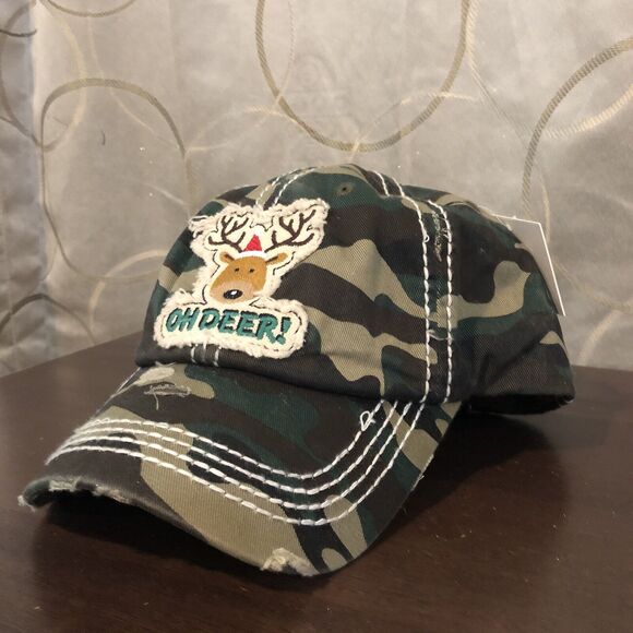 Oh Deer Camo Hat Cap KBETHOS Vintage Distressed Adjustable Hook & Loop Strapback - Picture 3 of 9